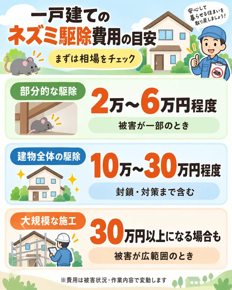一戸建てのネズミ駆除費用の相場をわかりやすくまとめた図解イラスト